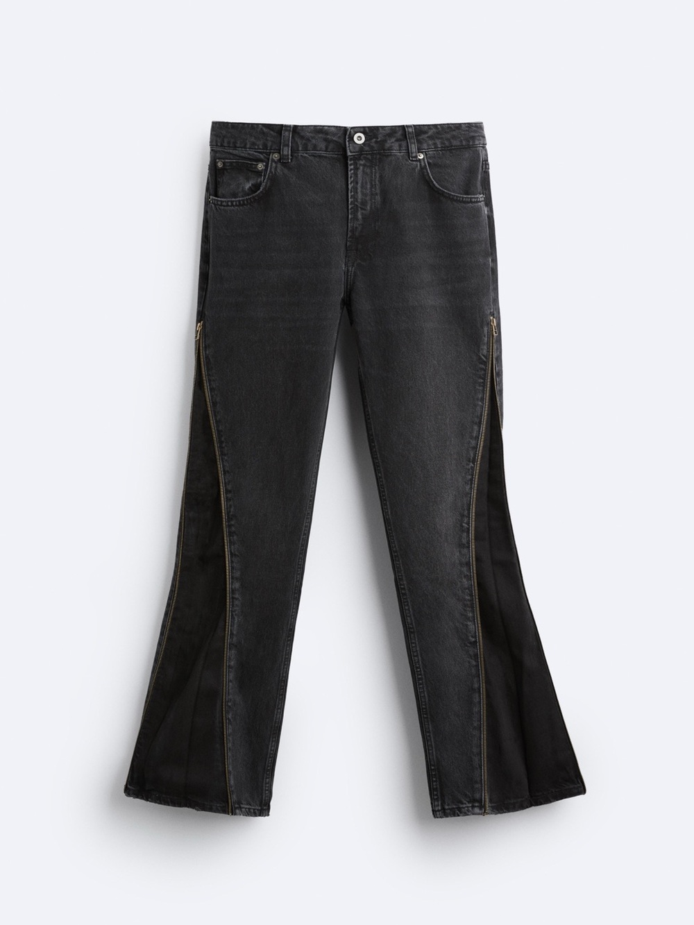 Zara Men's Flare Fit Zipper Jeans Size 36 Washed Black